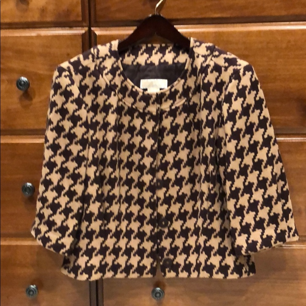 Michael Kors Brown/Beige Cropped Jacket Size M/M houndstooth pattern